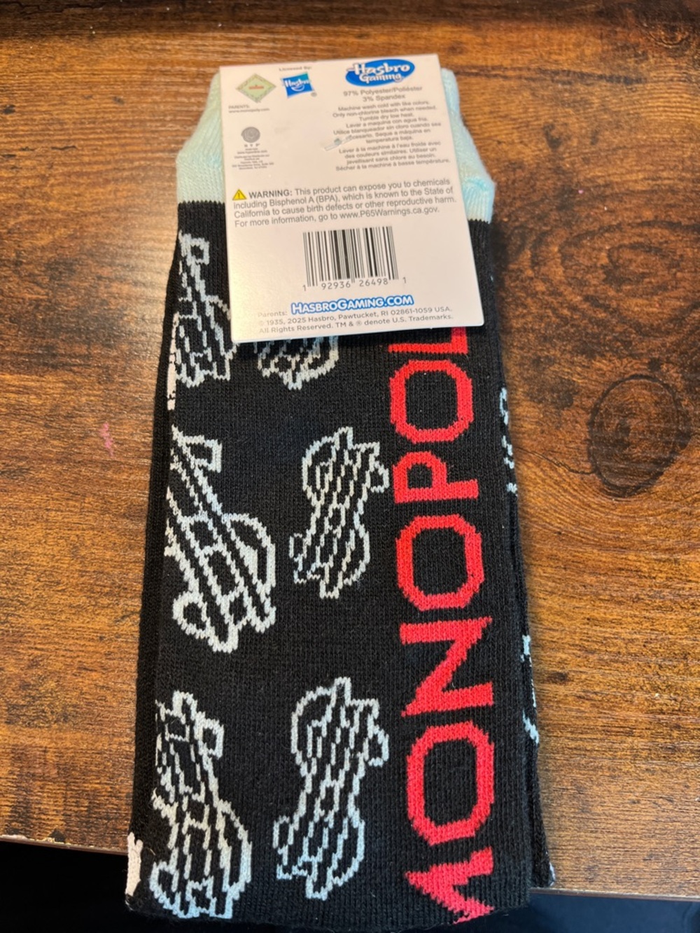 Hasbro Black, White & Red Monopoly Logo Crew Socks - Picture 2 of 2